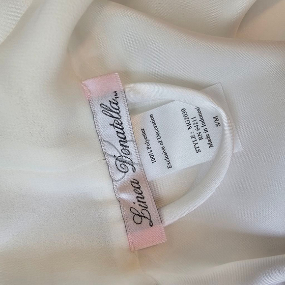 LINEA DONATELLA Soft WHITE SATIN ROBE Sequin S/M Silky - Picture 8 of 8